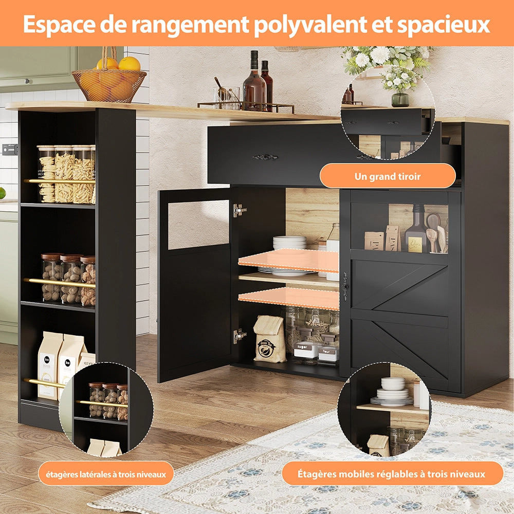 Tavolo Bar Estendibile - Xylo - 138-204??39??104 cm - Nero con Ripiani