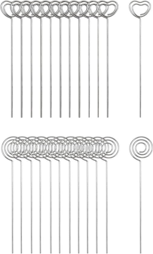 Pacchetto di 60 supporti per foto, cartelli, clip metalliche, numeri per tavola per matrimonio, festa, decorazione torta, rotondi e a forma di cuore.