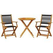 Set da Bistrot 3pz | Set Salotto da Giardino Nero in Polipropilene e Legno Massello
