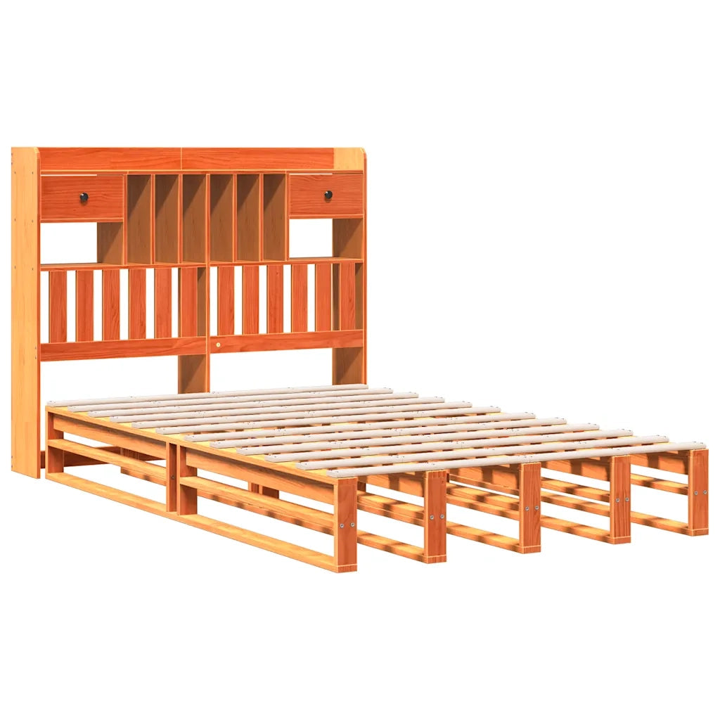 Letto Libreria senza Materasso Marrone Cera 135x190 cm in Pino