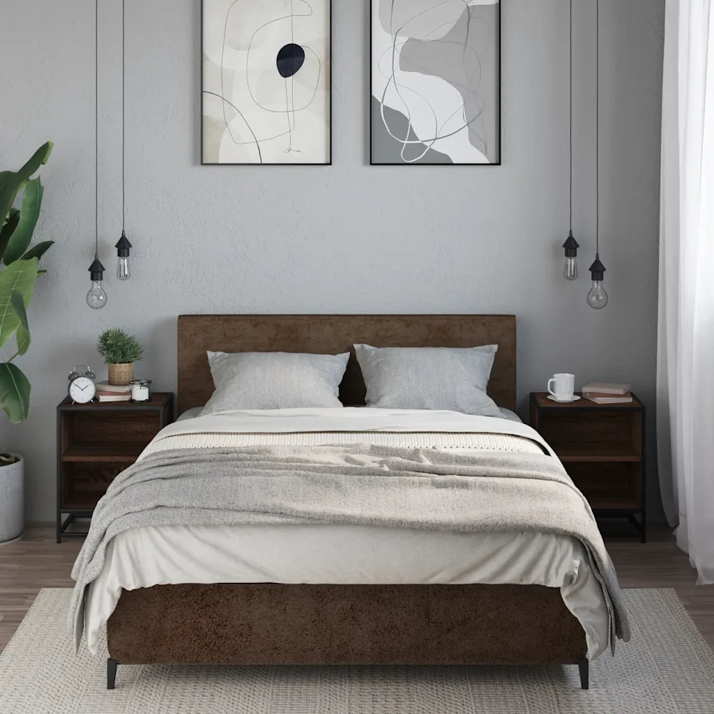 vidaXL Comodini Rovere Marrone 2 pz Legno Multistrato Metallo