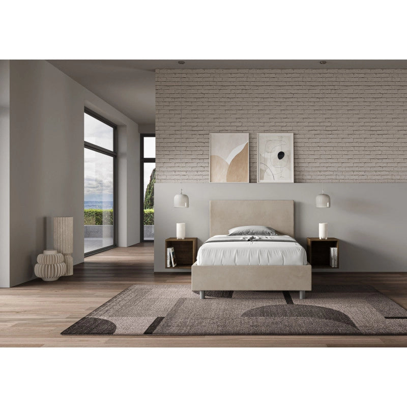 Letto imbottito Piazza e mezzo 110x200 cm Adele - Con rete,Microfibra,Sabbia