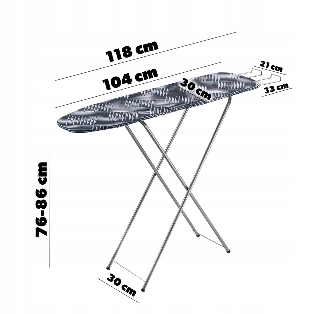 Asse da stiro pieghevole KADAX 104x30 cm con supporto per ferro da stiro, leggera e compatta.