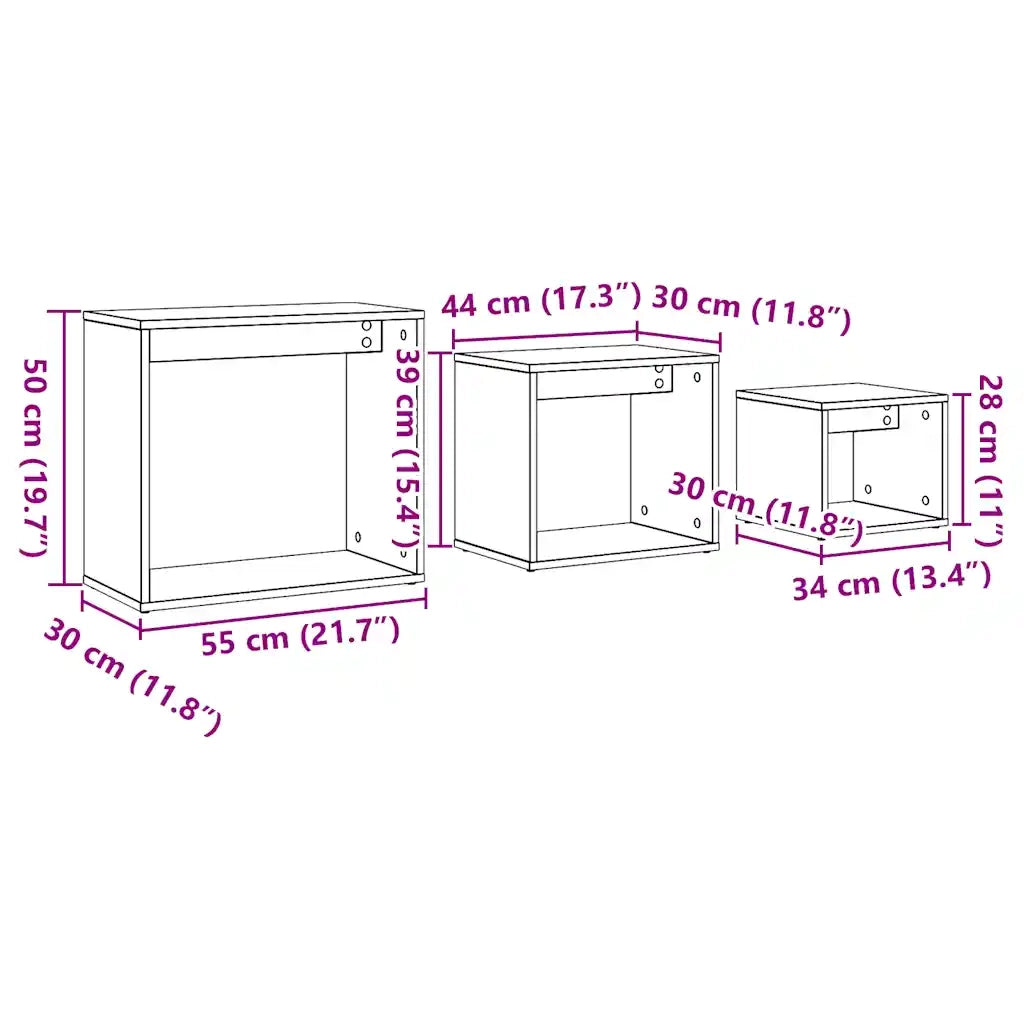 Tavolini Impilabili 3 pz Rovere Artigianale Legno Multistrato 856675