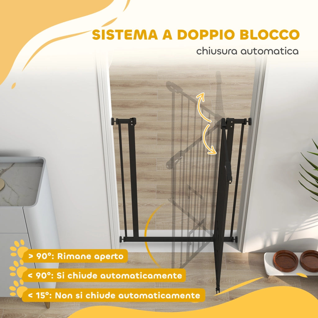 Cancellino per Cani Regolabile Alto con Porta Piccola e Chiusura Automatica, 74-80x104cm, Nero