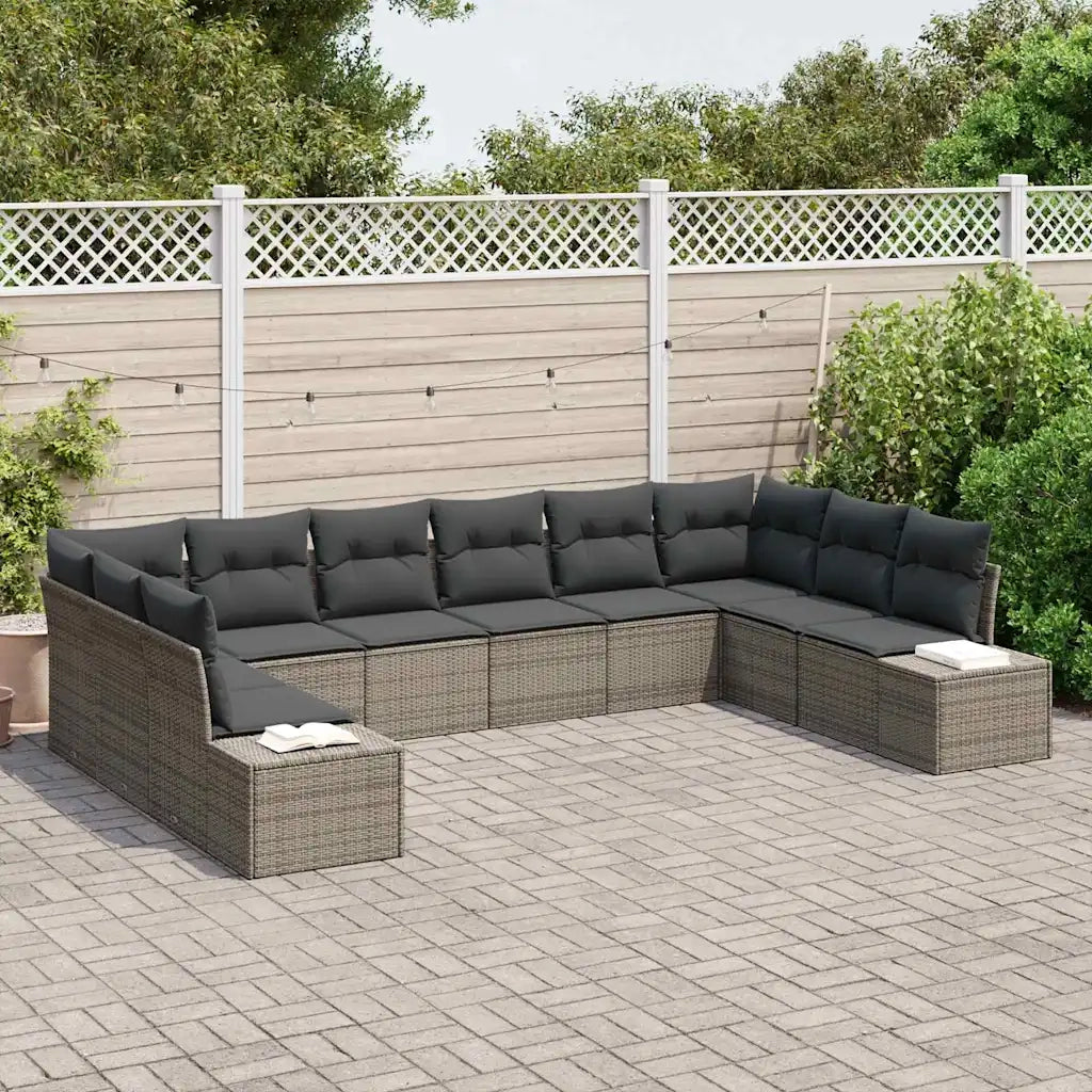 Set Divano da Giardino con cuscino 10 pcs Grigio Polyrattan 3355908