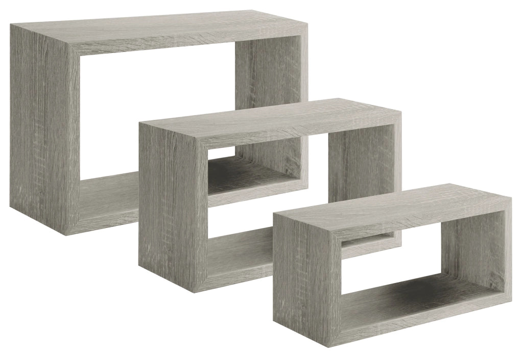 Set 3 Mensole da Parete Rettangolare in Fibra di Legno Trittico Rovere Grigio New