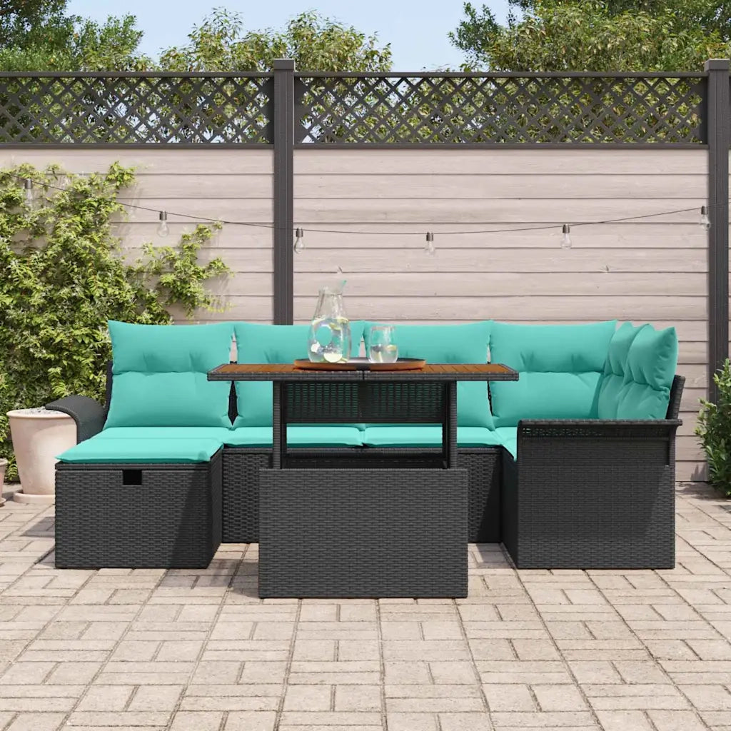 Set Divano da Giardino con cuscino 7 pcs Nero polyrattan 3359917