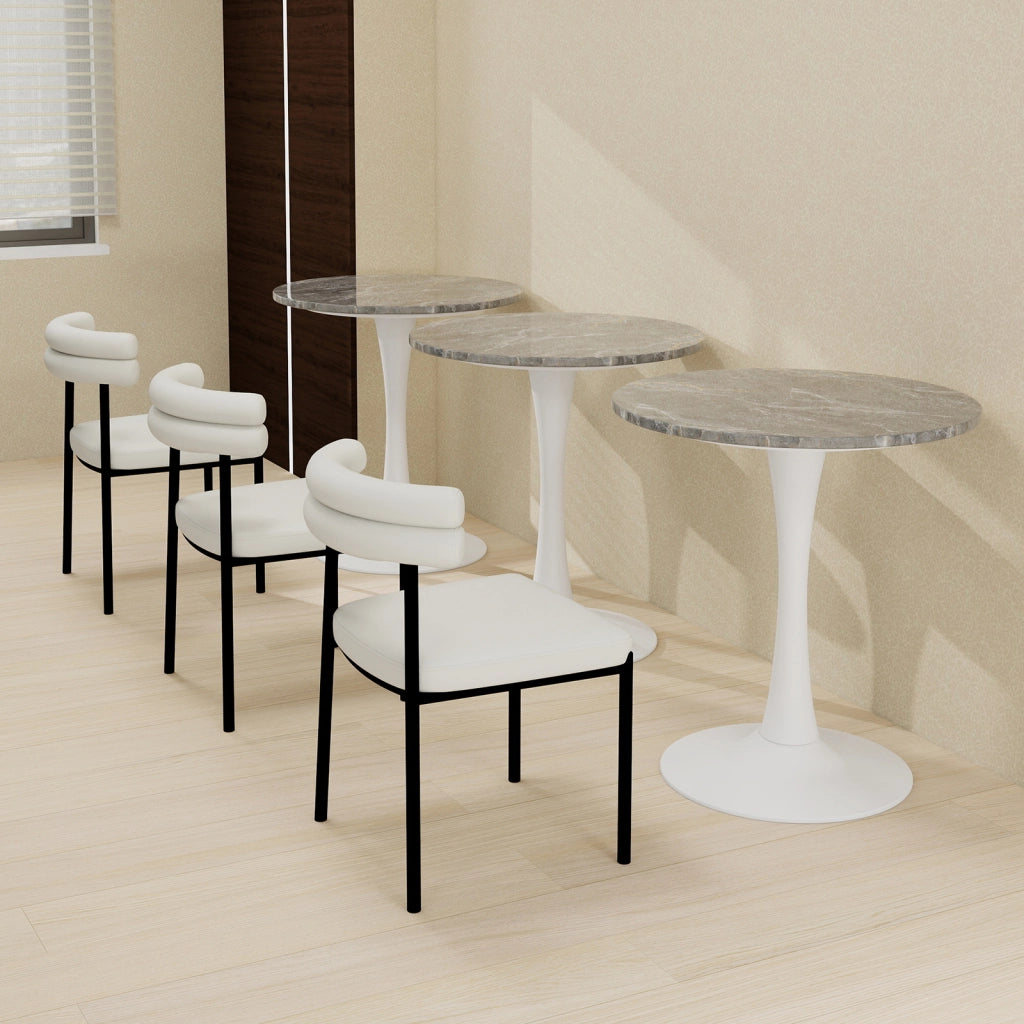Tavolo da pranzo - rotondo 70 cm - stile mid-century - marmo grigio scuro - per 2-4 persone - bianco