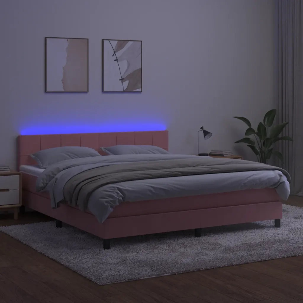 Letto a Molle con Materasso e LED Rosa 160x200 cm in Velluto 3134416