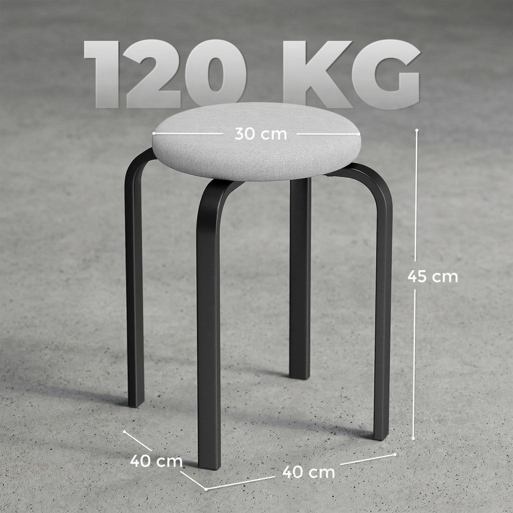 Set di 4 Sgabelli Impilabili Moderni con Cuscino Tondi. Grigio