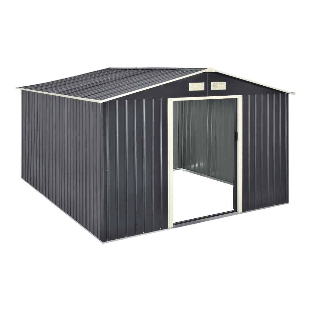 Casetta da giardino 277 x 319 x 192 cm tetto a due falde lamiere zincate grigio scuro 03_0007174
