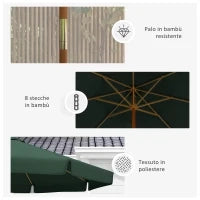 Ombrellone da Giardino con Doppio Tettuccio, in Bambù e Poliestere, Ø325x250 cm, Verde