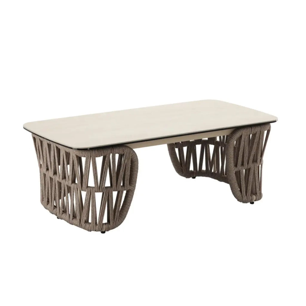 Salotto da giardino 4 posti CORDIA beige in alluminio con divano, poltrone e tavolino