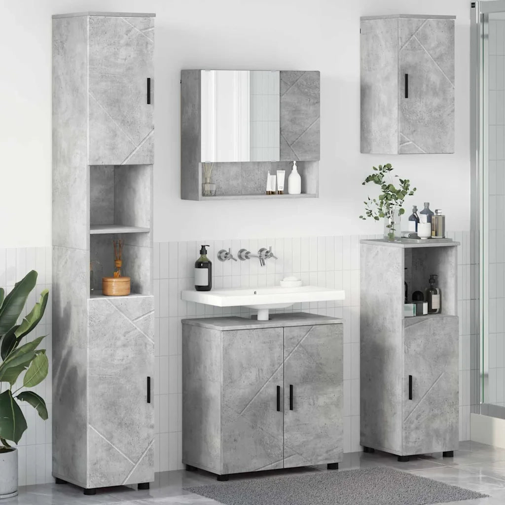 Set di mobili per il bagno con porta 5 pcs Grigio cemento