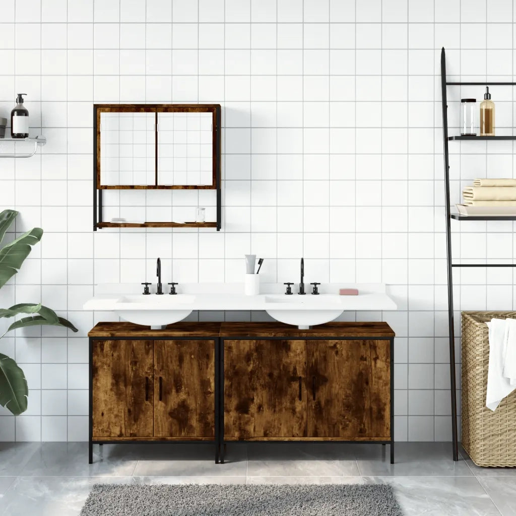 Set Mobili da Bagno 3 pz Rovere Fumo in Legno Multistrato 3214672