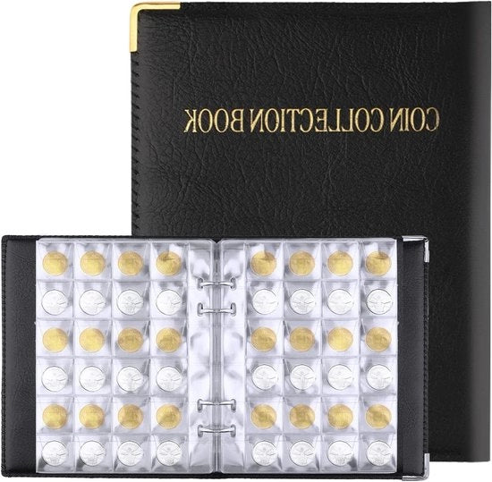 Libretto di raccolta di monete con 20 pagine e 480 celle - Impara a raccogliere monete - Album per monete con copertina rigida (Nero dorato)