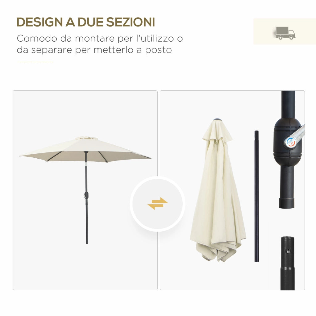 Ombrellone da Giardino Ø2.7x2.35 m Palo Ø38 mm in Alluminio Inclinabile Bianco