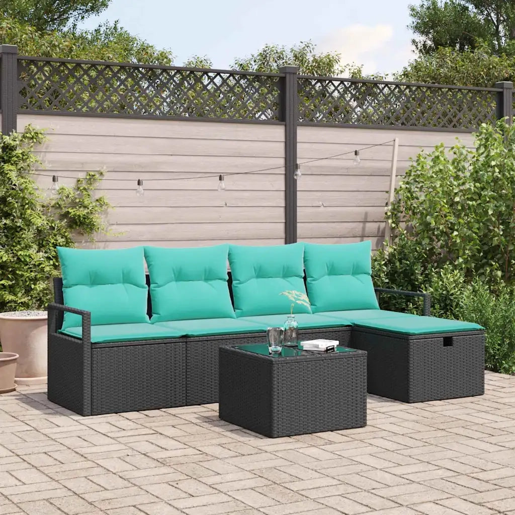Set di divani con cuscino 6 pcs Nero e Turchese polyrattan