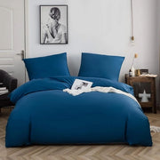 Set di lenzuola in cotone, 200 x 200 cm, blu denim, composto da 3 pezzi, 1 coperta da letto con 2 cuscini in 80 x 80 cm