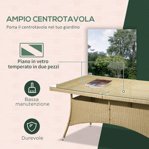 Set Tavolo e 6 Sedie da Giardino in in Rattan Sabbia e Beige
