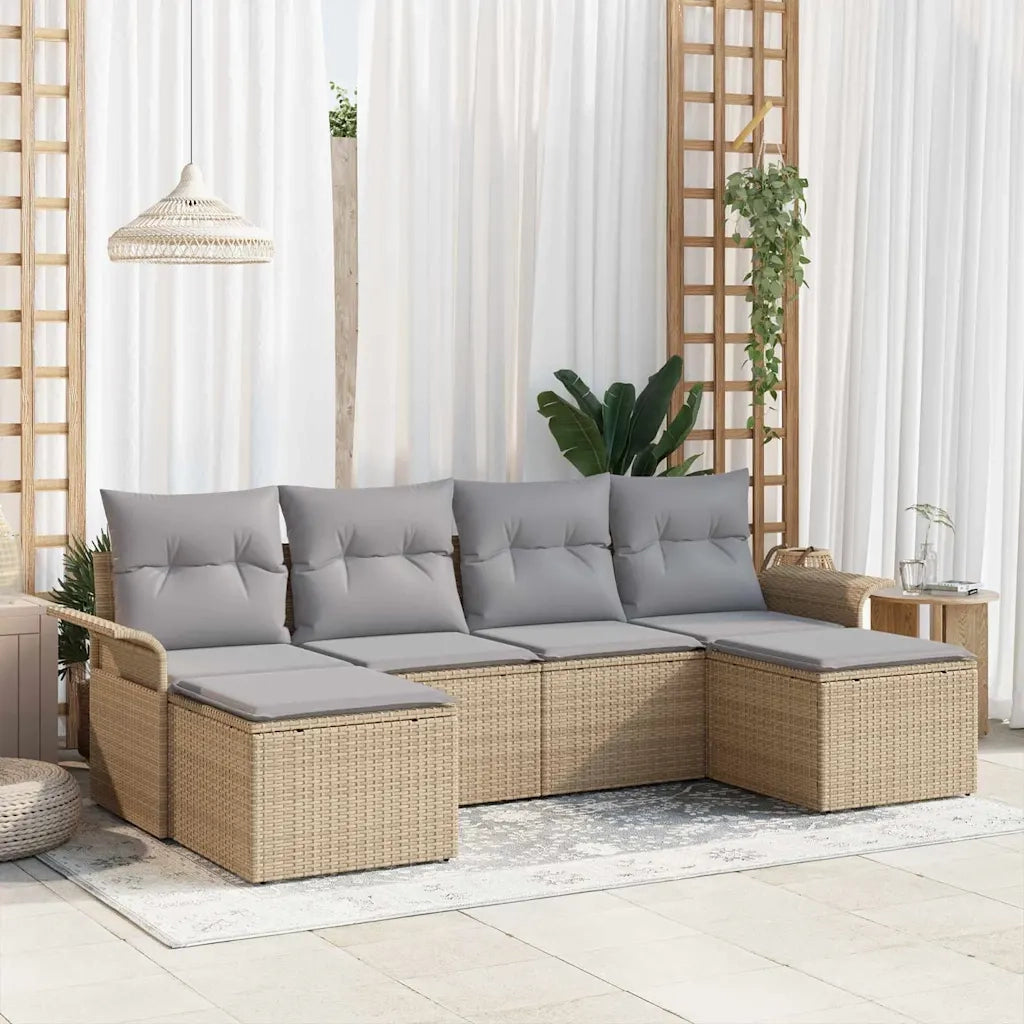 Set Divano da Giardino con cuscino 6 pcs Beige polyrattan 3345470