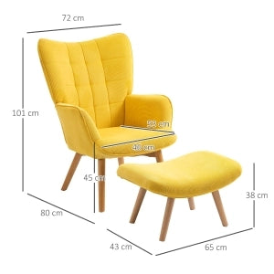 POLTRONA Relax con poggiapiedi 72x80x101 cm Poliestere Giallo