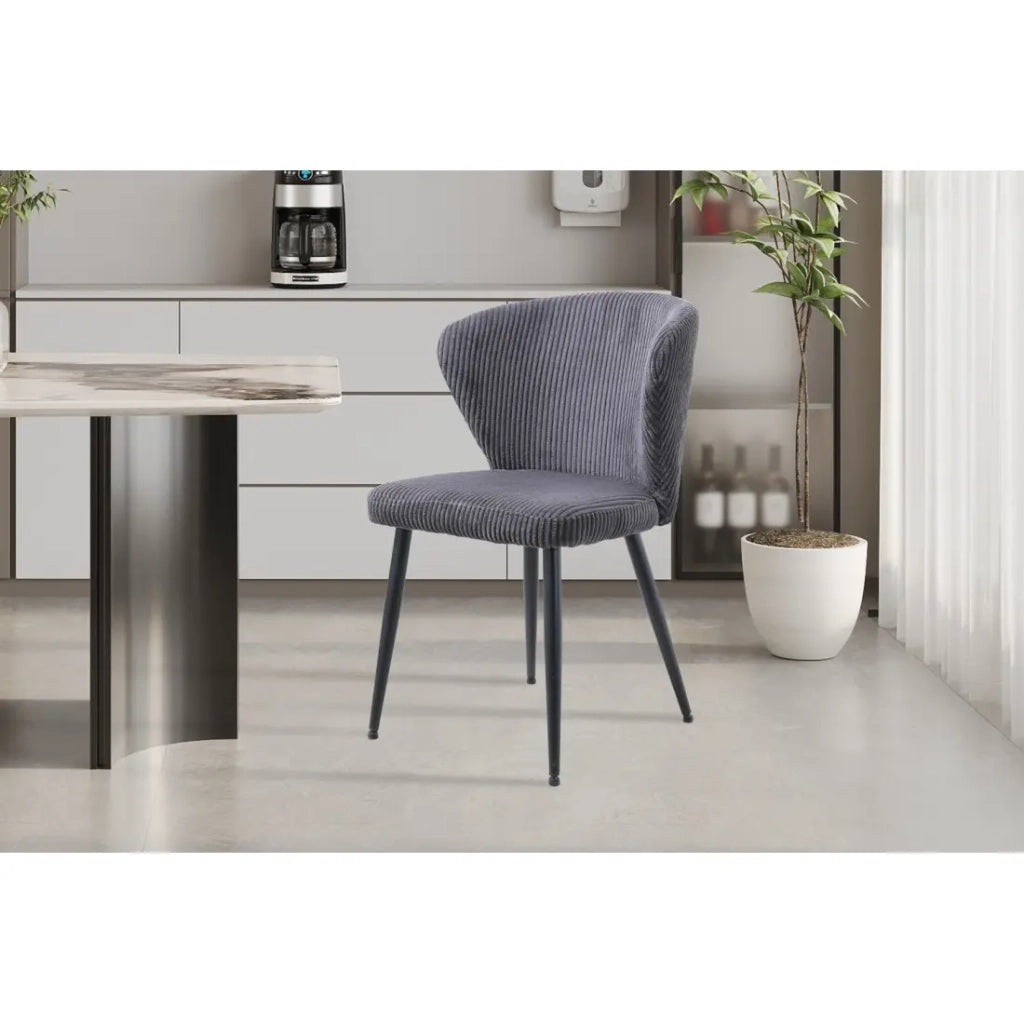 Sedia da pranzo TORONTO – Velluto a coste grigio – Piedi in metallo nero – Stile design