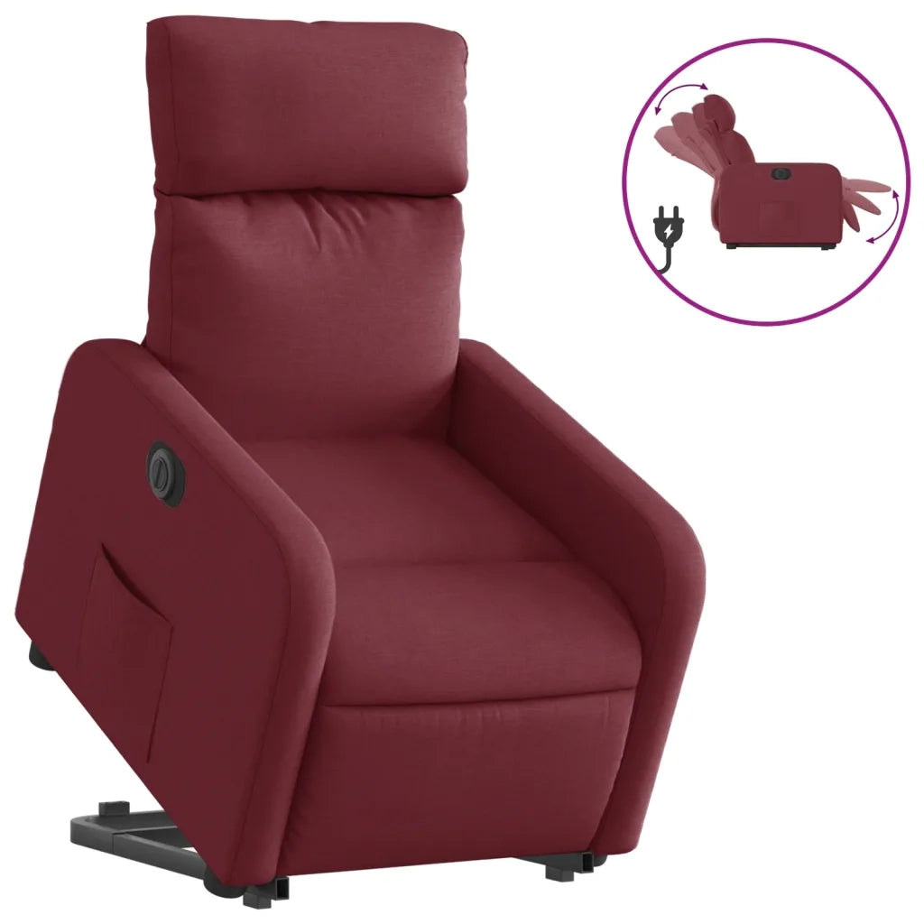 Divano Sedia-Poltrona Alzapersona Reclinabile Elettrica Rosso Vino Tessuto 143032