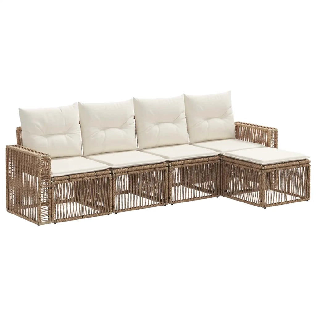 Set Divano da Giardino 5 pcs Beige e Bianco Crema polyrattan 3435111
