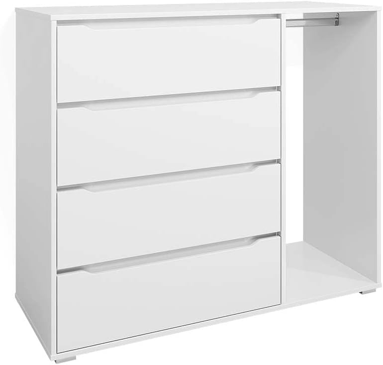 Guardaroba per bambini Ruben, Bianco, 120 x 101.9 cm con 4 cassetti, adatto per riporre abbigliamento e accessori per bambini