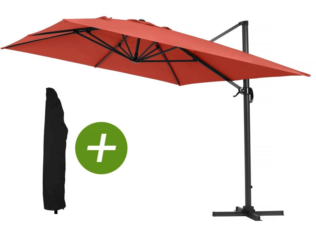 Parasole decentrato da giardino Alu "Sun 4" - Rettangolo - 3 x 4 m - Rosso + Copertura protettiva