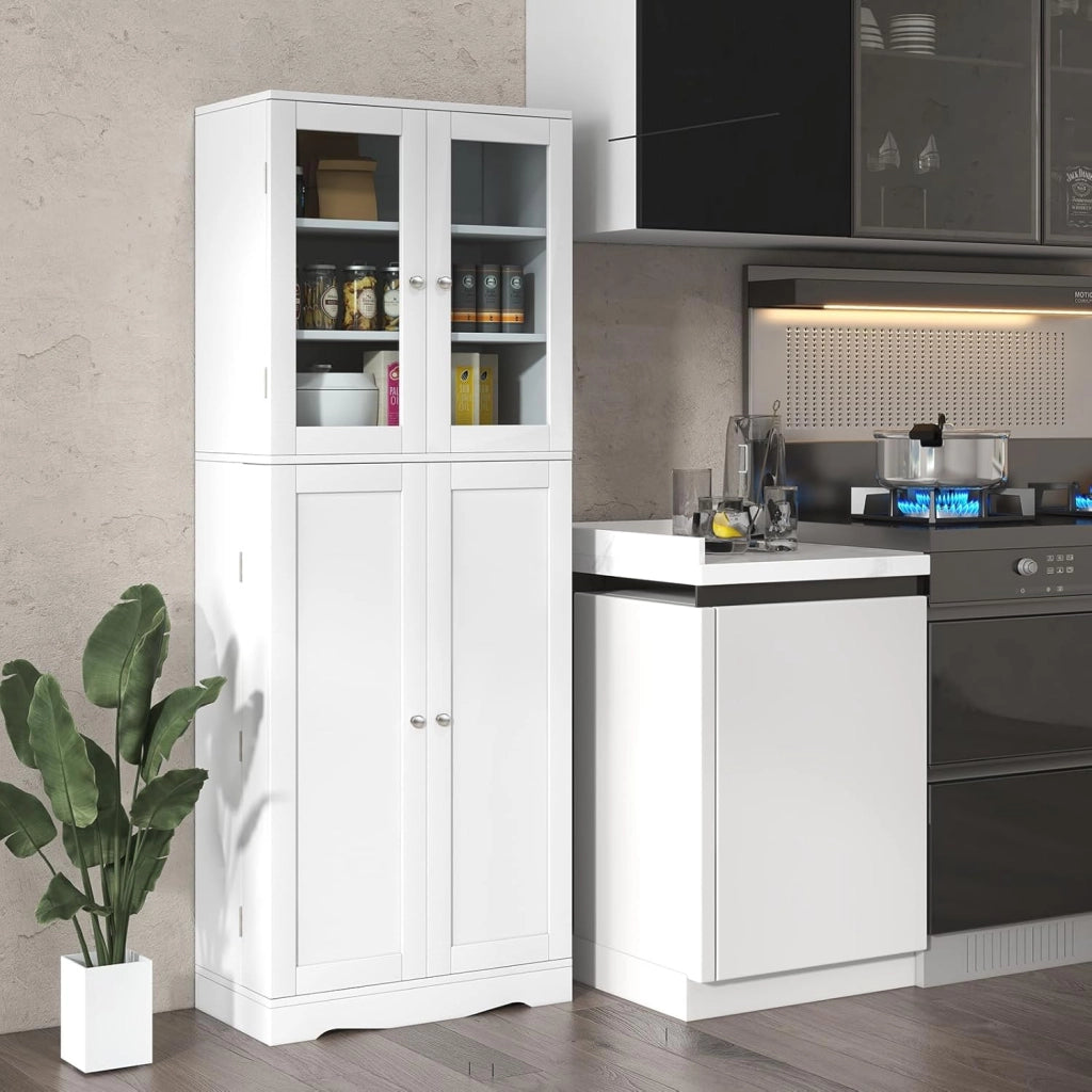 Credenza da Cucina con Anta Multi-Stoccaggio, Mobile Cucina Dispensa con Dispositivo Antiribaltamento, Armadio di Stoccaggio, 60 x 31,5 x 161,5 cm, per Soggiorno, Sala da Pranzo (Bianco)