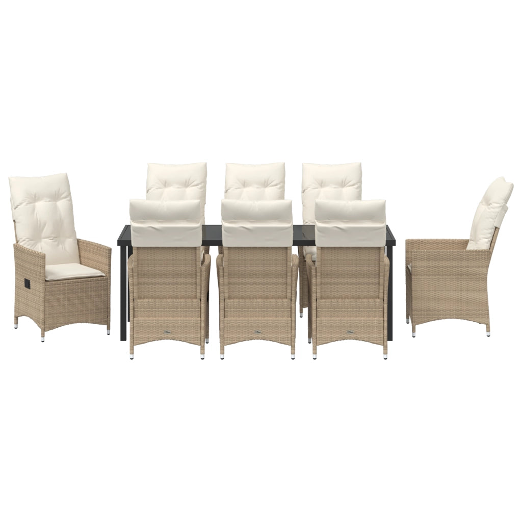 Set di Mobili da Giardino 9 Pezzi con Cuscini Beige Polyrattan