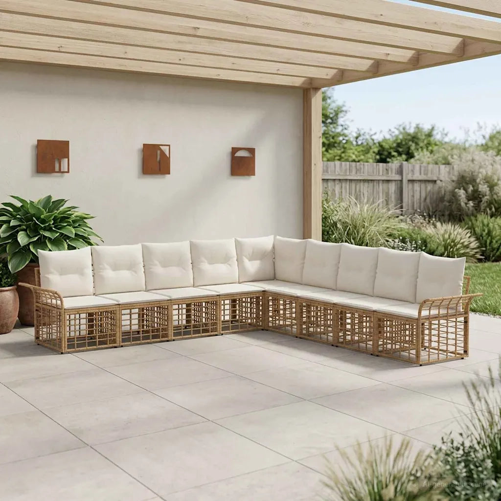 Set di divani da esterno 9 pcs Naturale e Bianco Crema