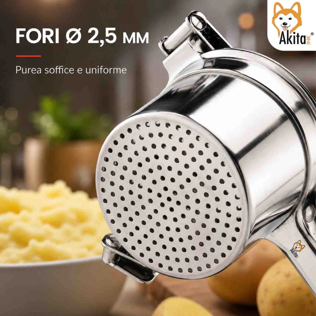 Akitaink Schiacciapatate Acciaio Inox con Fori 2,5 mm
