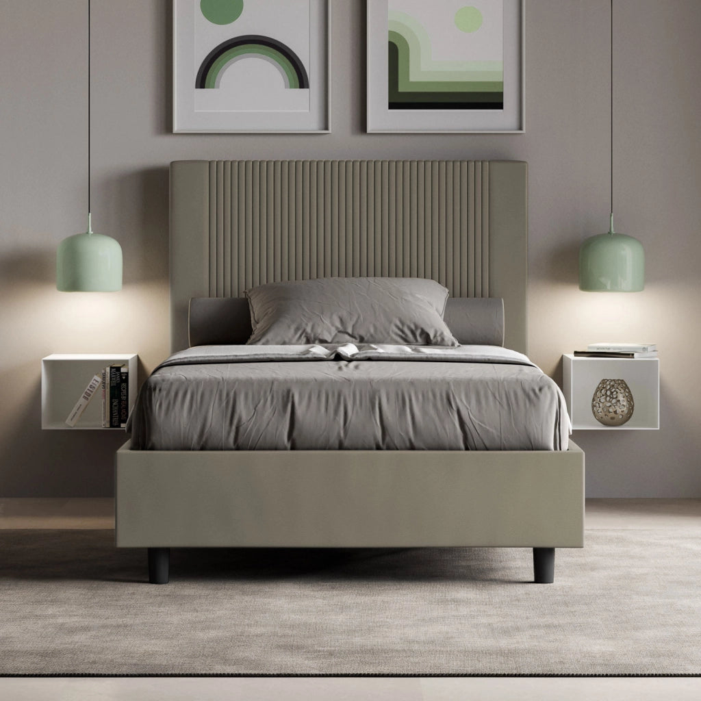 BS COM Letto una piazza e mezza contenitore imbottito 130x190 similpelle cappuccino