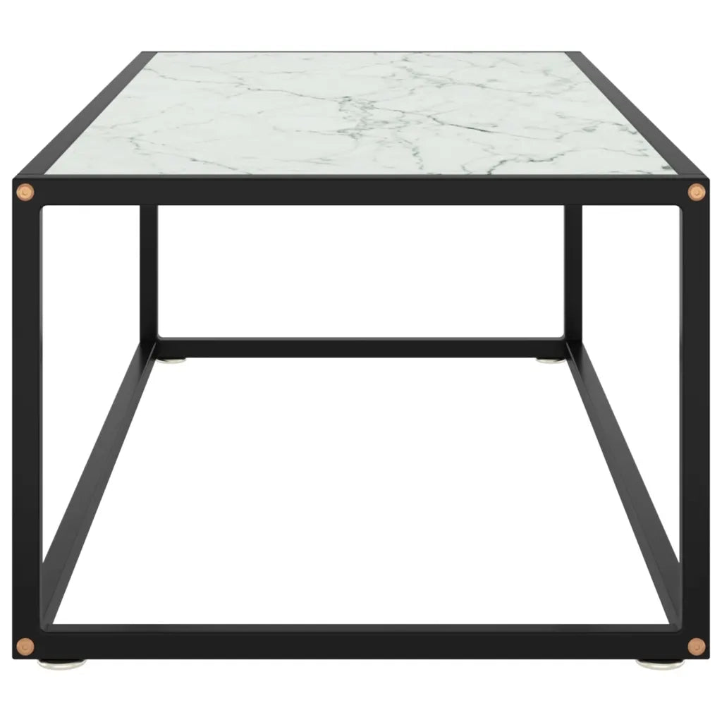 Tavolino da Salotto Nero con Vetro Marmo Bianco 100x50x35 cm  cod mxl 10349