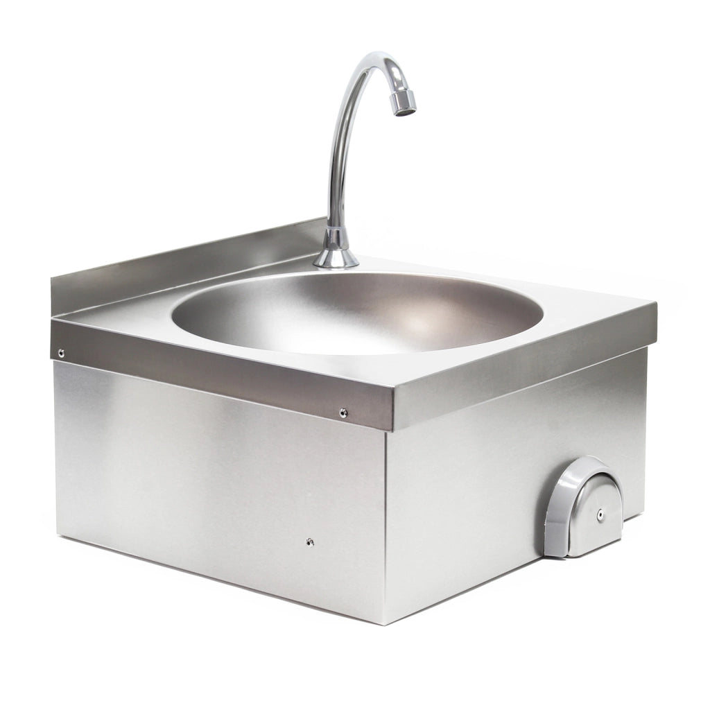Lavello professionale acciaio inox vaschetta rotonda comando a ginocchio montaggio a parete