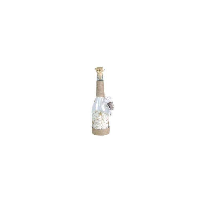 Bottiglia mare con conchiglie cm 8xh30x8con stelle applicate