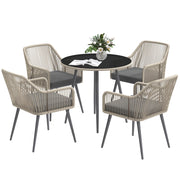 Set Giardino 4 Posti Poly Rattan ¨C Zephmum ¨C Marrone con Cuscini e Tavolino Vetro