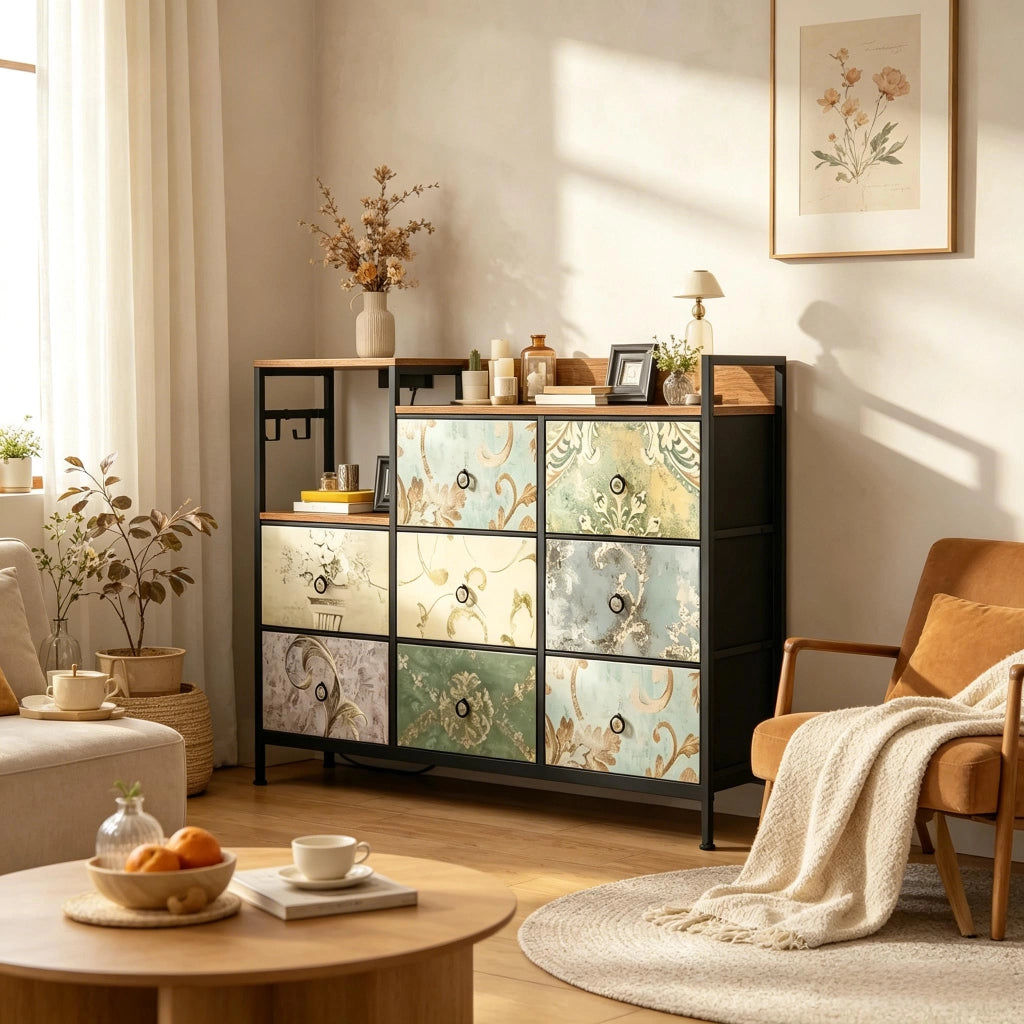 Cassettiera con 8 cassetti; prese e USB - per ingresso - 132 x 29 x 88 cm - multicolore