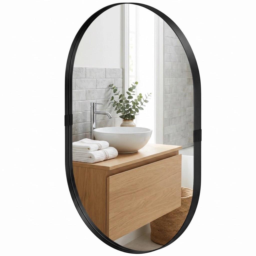 Specchio da Parete 60x90 cm ¨C Xylo ¨C Vetro Temperato Cornice Alluminio Nero