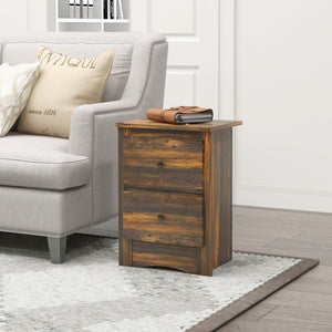 Comodino 2 Cassetti Stile Rustico 40x30x56 cm Marrone