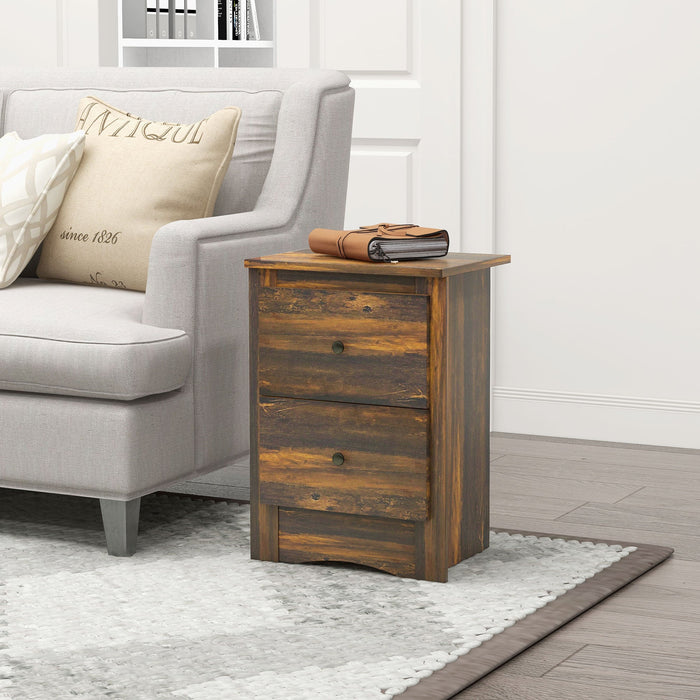 Comodino 2 Cassetti Stile Rustico 40x30x56 cm Marrone