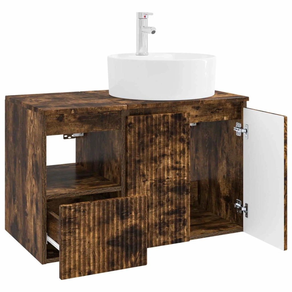 Set di mobili per il bagno 2 pz Rovere Fumo 3404079