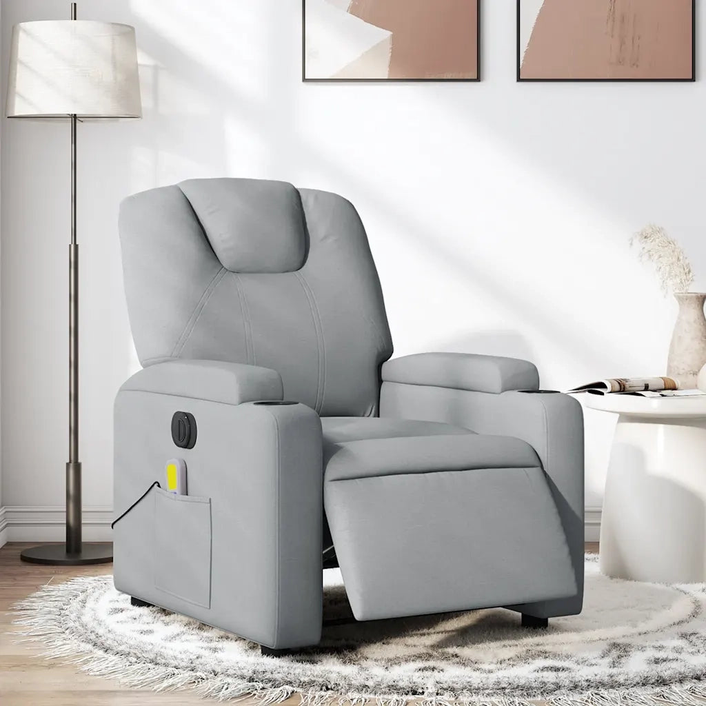 Divano Sedia-Poltrona Reclinabile Massaggio Elettrica Grigio Chiaro Tessuto 327601
