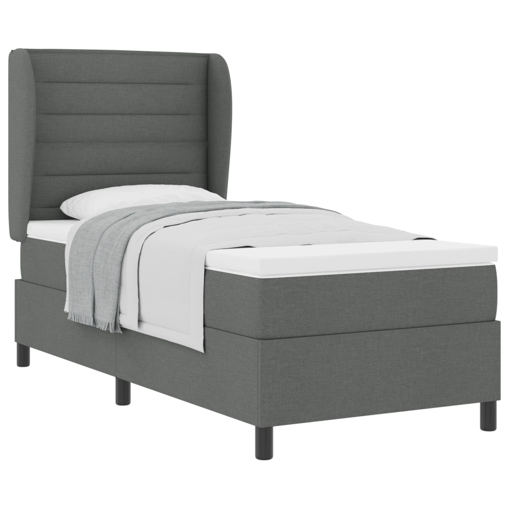 Letto Box Spring con Materasso Grigio Scuro 100x200 cm Tessuto
