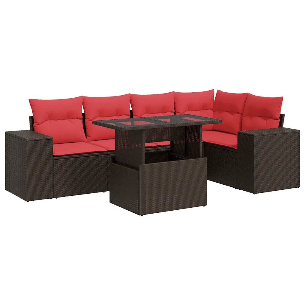 Set Divano Giardino 6 pz con Cuscini Marrone Polyrattan Acacia 3326805
