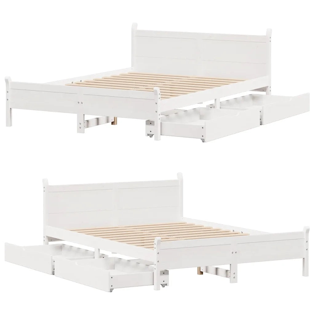 Letto senza Materasso-Struttura Letto Bianco 135x190 cm Legno Massello di Pino 238283